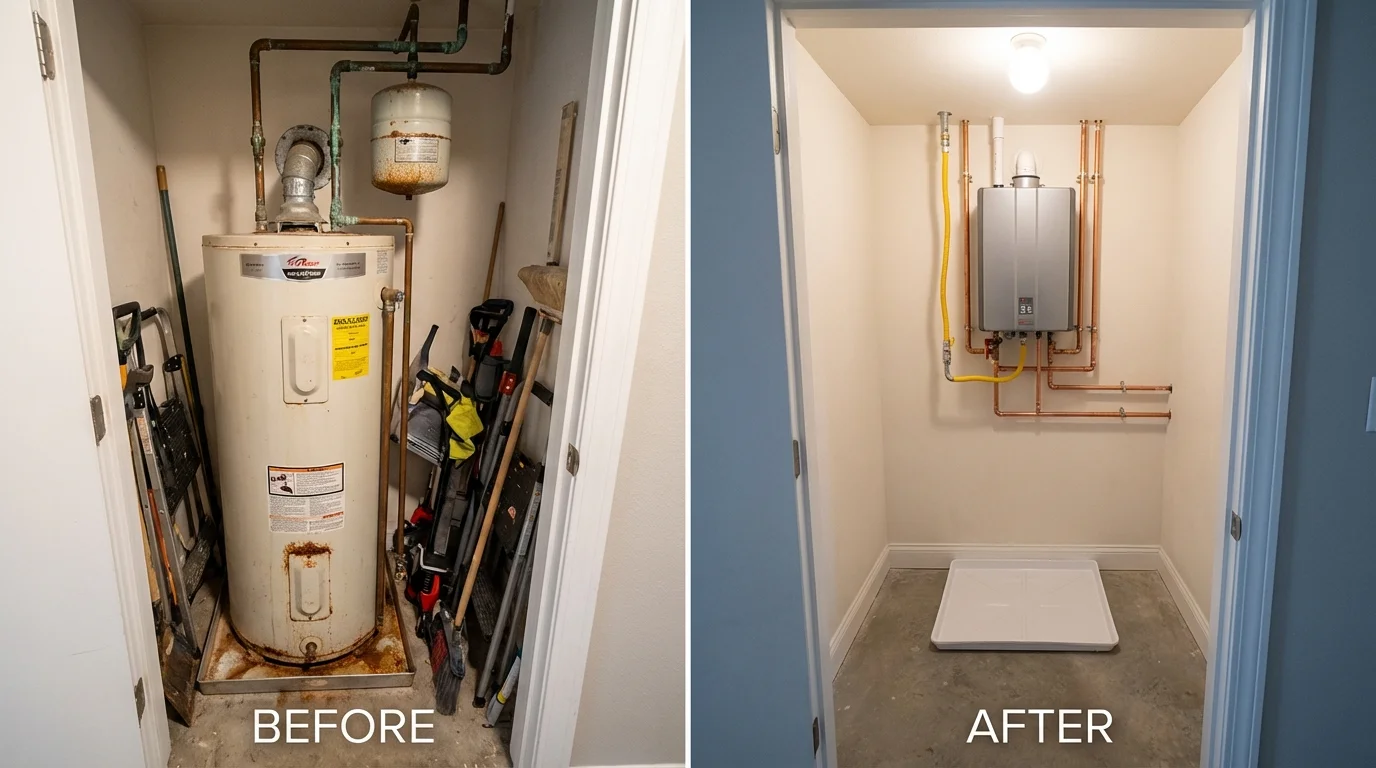 Tank water heater versus wall-mounted tankless unit comparison for Empire, CA homeowners
