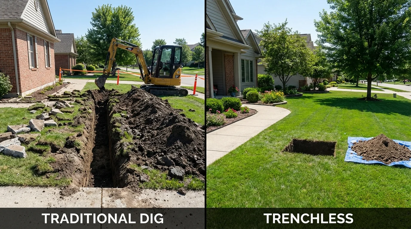 Trenchless sewer repair with minimal yard damage versus traditional excavation in Empire, CA